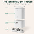 Pièces amovibles du distributeur Rivo double gamelle : couvercle, réservoir, trappe et gamelles inox