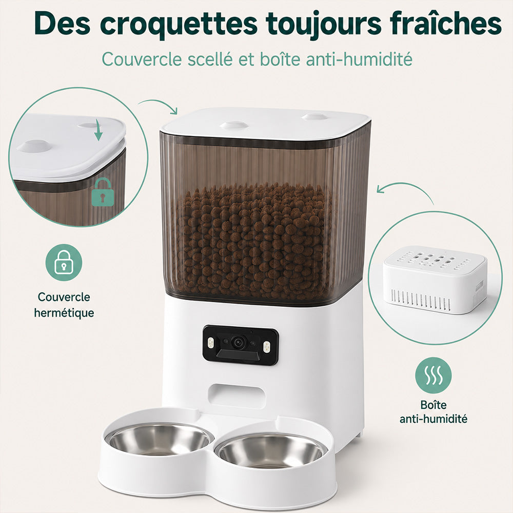 Réservoir hermétique qui garde les croquettes fraîches, Nalo double bol