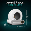 Dimensions de la litière automatique Simba avec un chat pour l'échelle