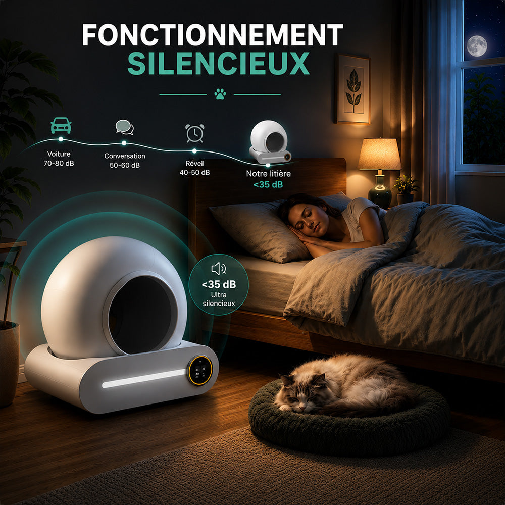 Litière automatique Simba en fonctionnement silencieux la nuit