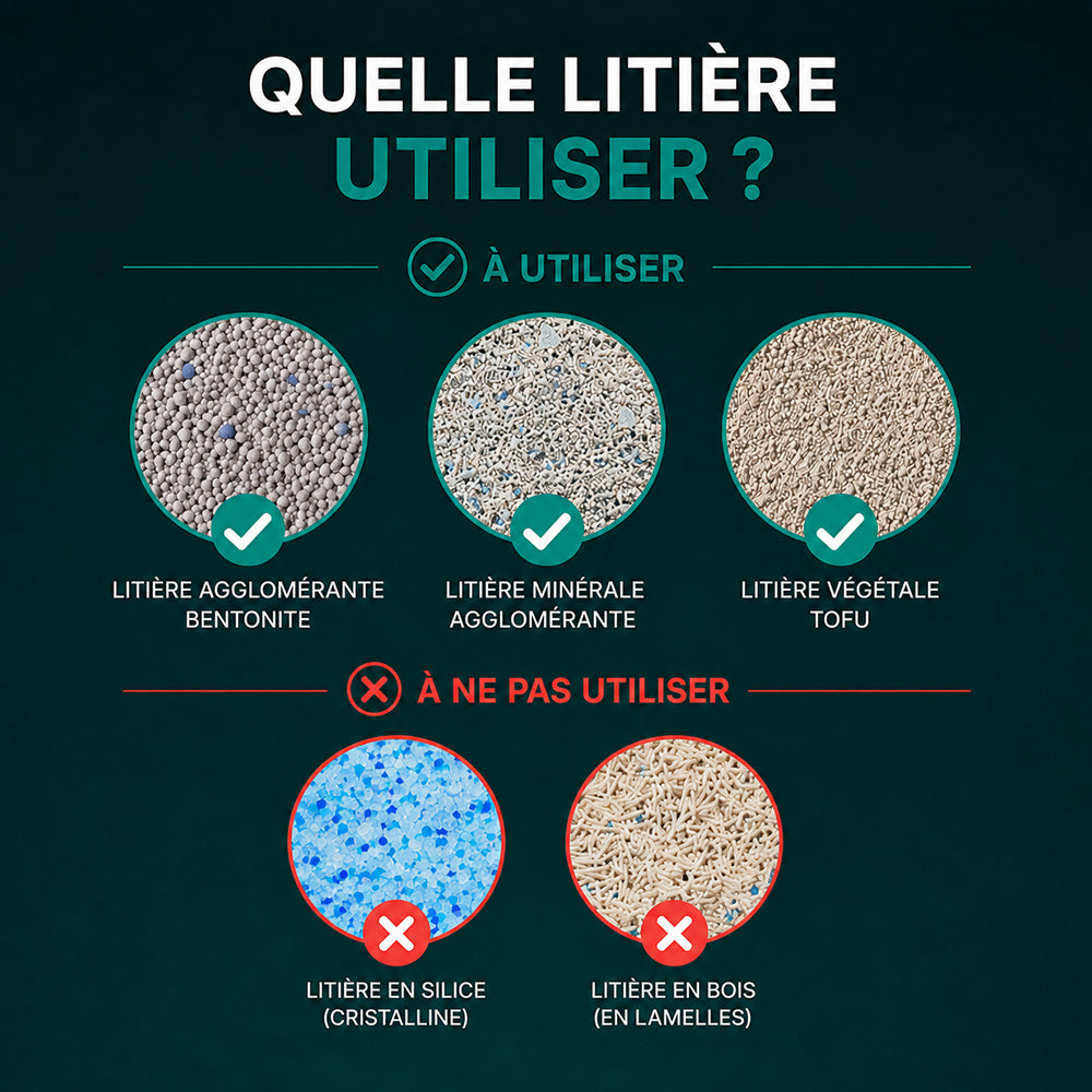 Types de litière à utiliser ou à éviter avec la litière automatique ORA